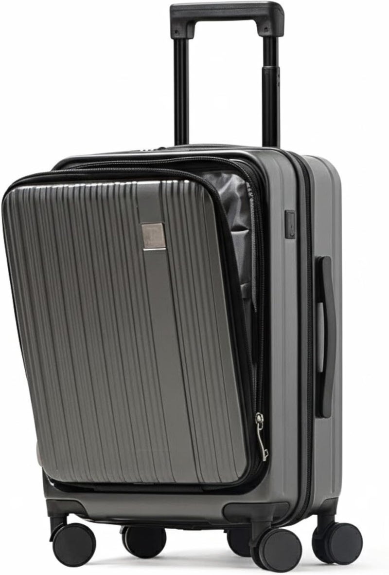 TEREPLUS 20-inch Carry On Luggage with Front Open Laptop Compartment and USB Port - Dark Grey - Image 1